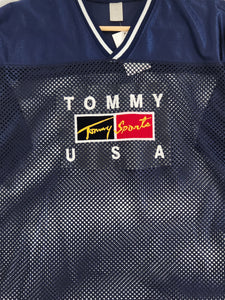 Vintage 1990s Tommy Hilfiger Sports USA Navy Mesh Jersey Sz. L