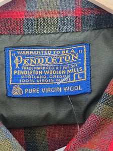 Vintage 1990s Pendelton Green/Red Wool Flannel Sz. L