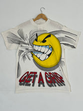 Vintage 1990's "Get A Grip!" Smiley Face A.O.P. FREEZE T-Shirt Sz. L