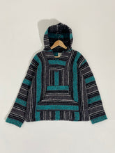 Vintage 1990's Teal Hooded Baja/Poncho Hooded Jacket Sz. M