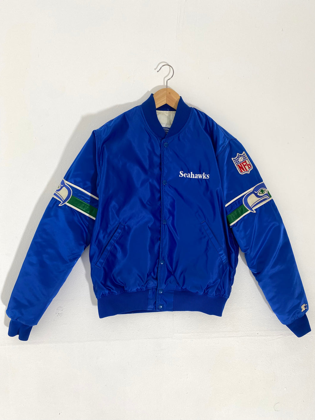Vintage 1990’s Blue Seattle Seahawks Satin Starter Jacket Sz.L