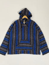 Vintage 1990's Blue & Grey Hooded Baja/Poncho Jacket Sz. L