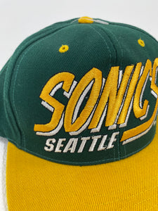 Vintage 1990's Green/Yellow Seattle Super Sonics Wool AJD Snapback