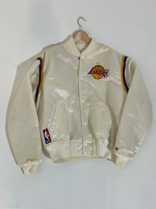 VTG RARE Nike Los Angeles Lakers NBA Satin White Gold Jacket Men's XL