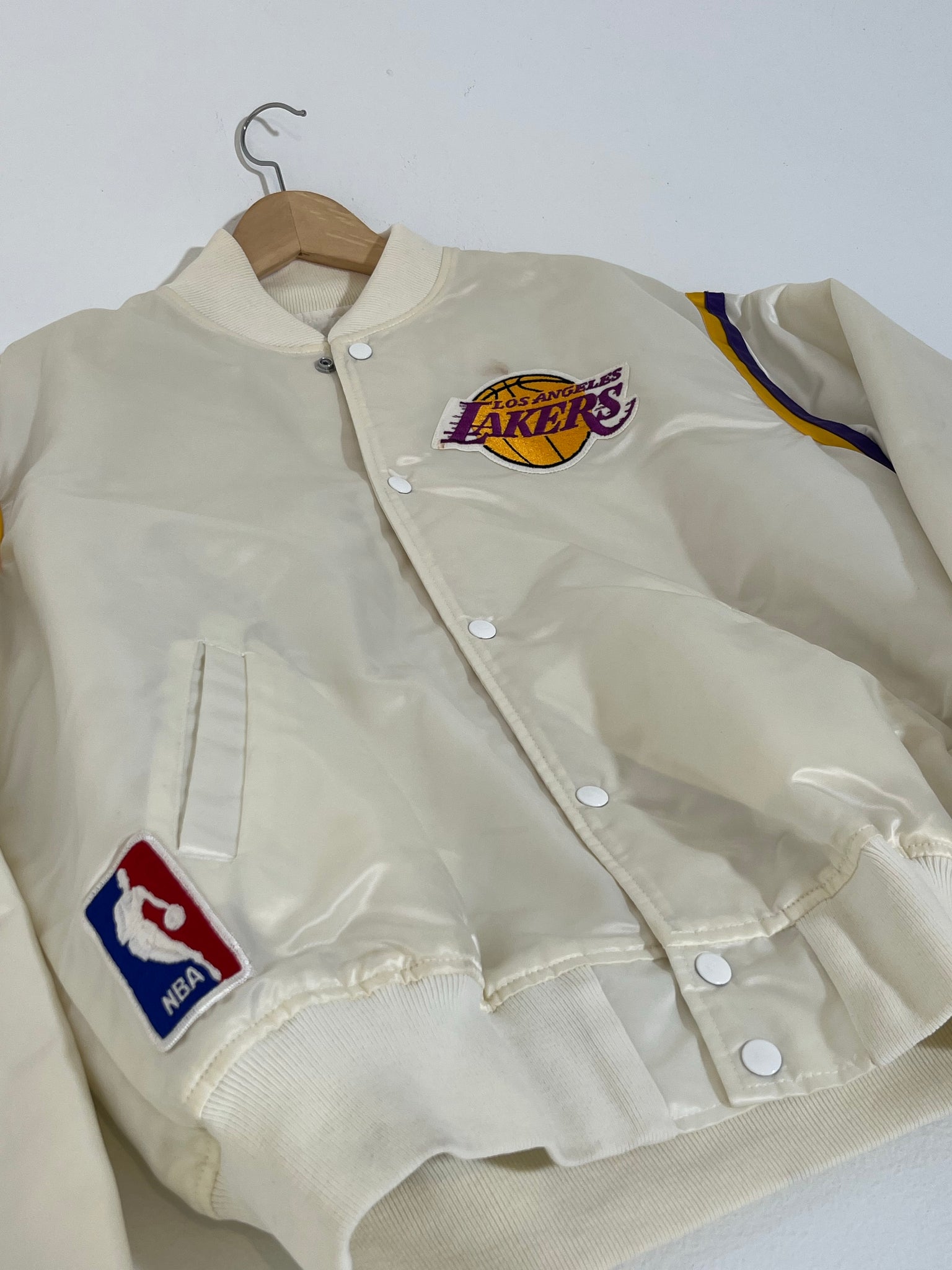 Men's L/XL Lakers Vintage Starter Satin Bomber Jacket for Sale in