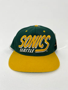 Vintage 1990's Green/Yellow Seattle Super Sonics Wool AJD Snapback