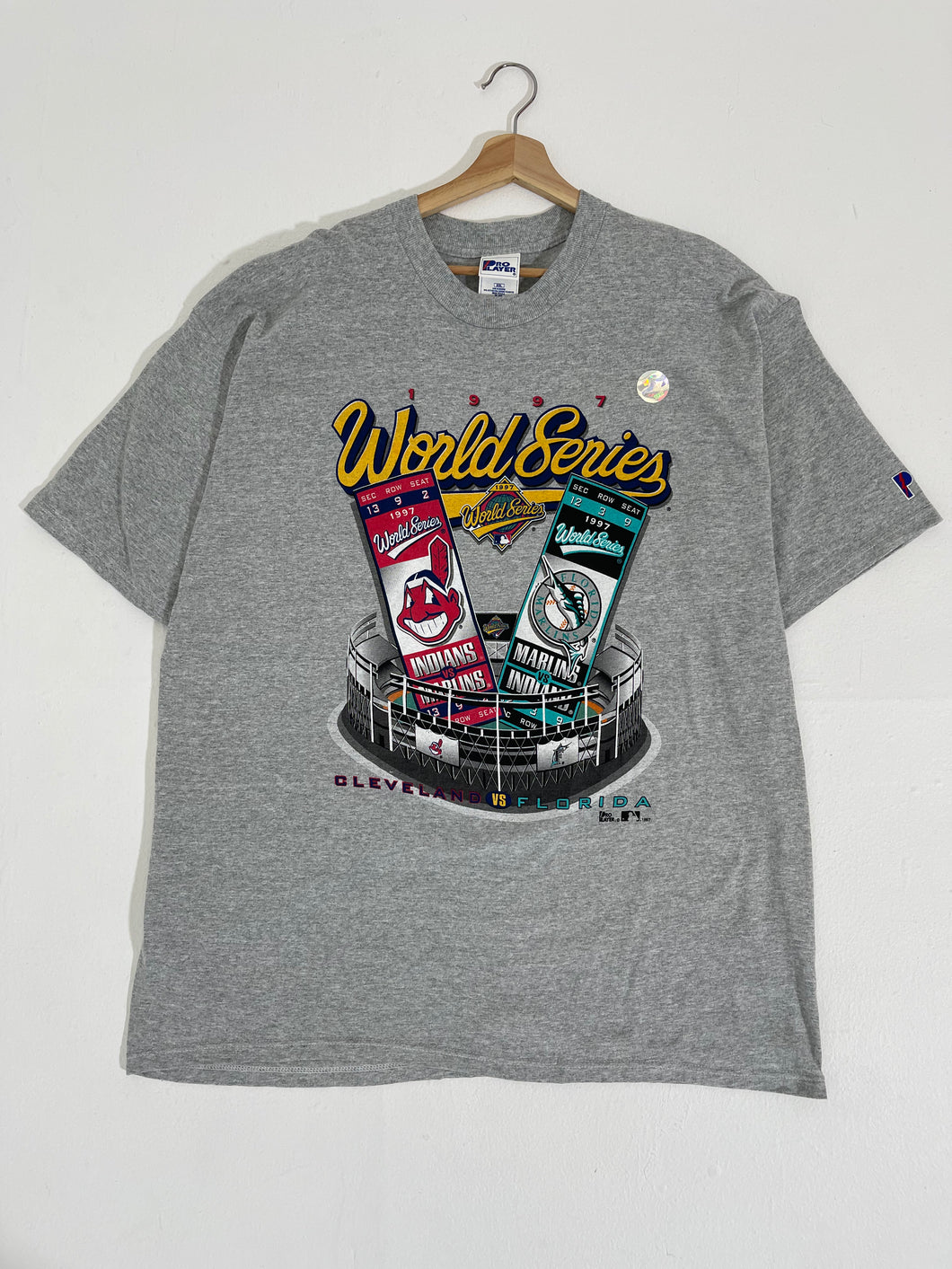 Vintage 1997 World Series Florida Marlins vs. Cleveland Indians T-Shirt Sz. 2XL