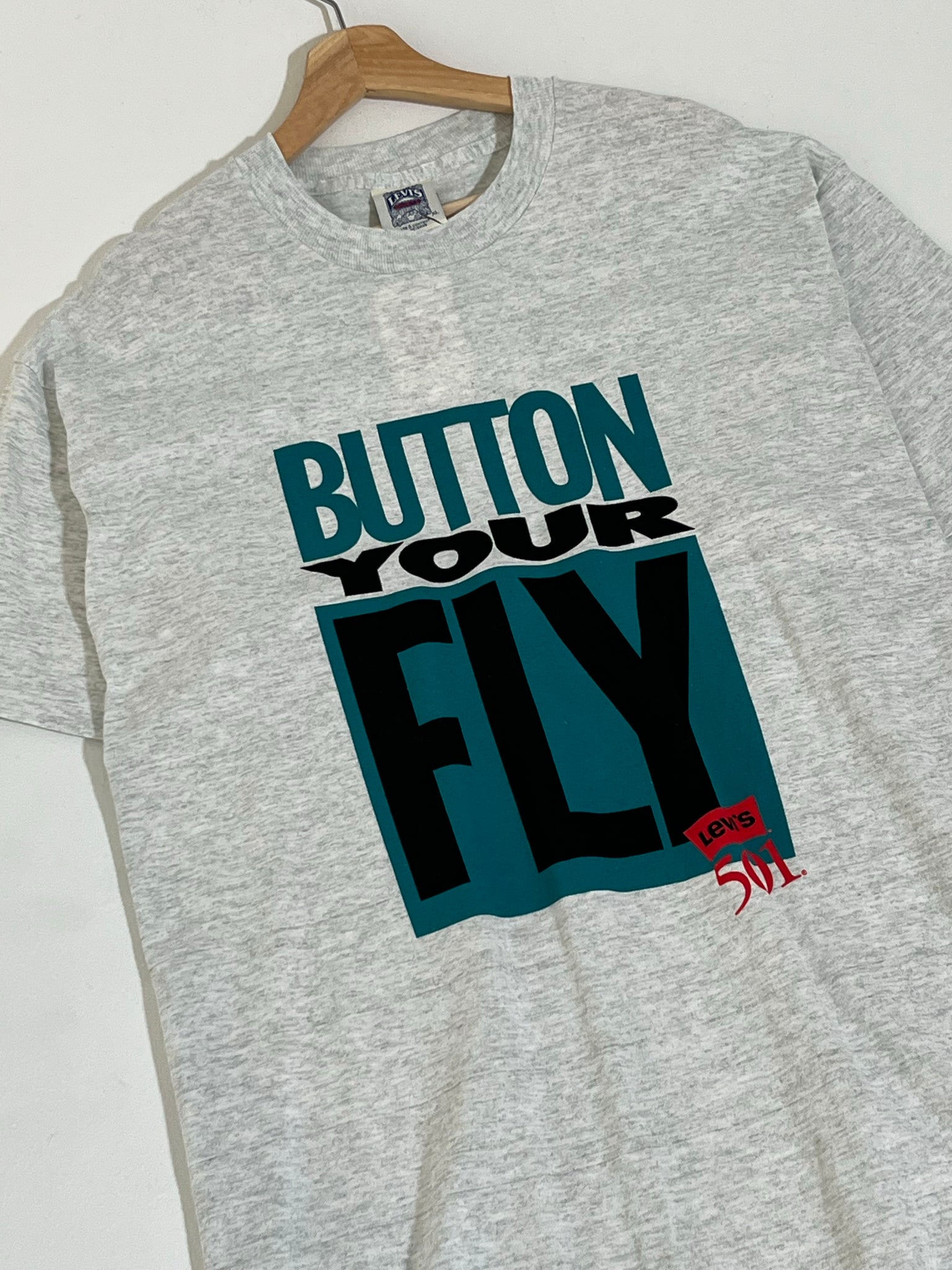 pedal jord Bore Vintage 1990's Grey Levi "Button Your Fly" T-Shirt Sz. XL