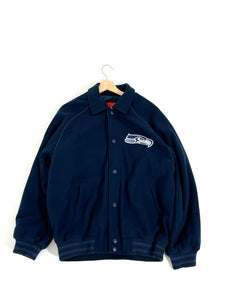 Vintage Seattle Seahawks All Navy Varsity Jacket Sz. L