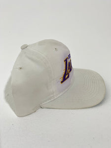 Vintage 1990's White Los Angeles Lakers Sports Specialties  'Script' Twill Snapback Hat