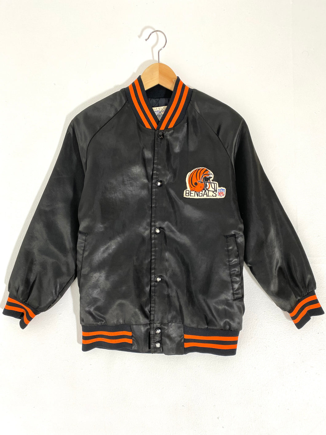 Vintage 1980's Cincinnati Bengals Satin Chalk Line Jacket Sz. S